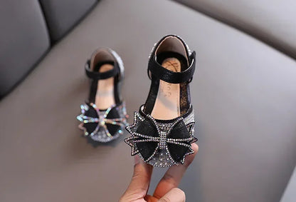 2025 Summer Girls Flat Princess Sandals Fashion Sequins Bow Rhinestone Baby Shoes Kids Shoes For Party Wedding Party Sandals