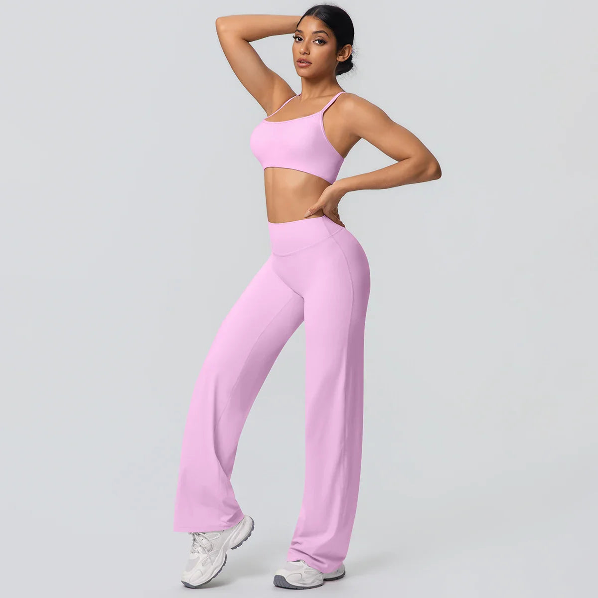 Women Gym Sports Yoga Suit Sexy Beautiful Back Yoga Underwear With Chest Pad Solid Color High Waisted Wide Leg Pants Yoga Set