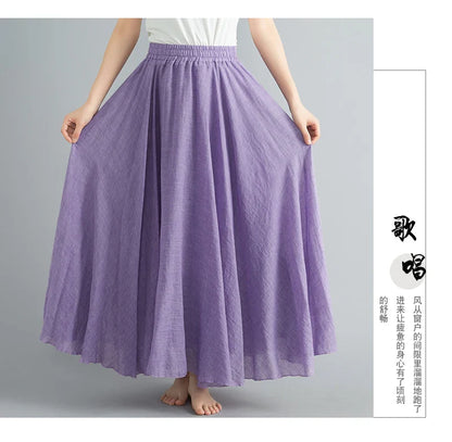Fashion Cotton Linen Clothes Women Skirts Maxi Y2k Elegant Beach Saia Ropa Mujer Casual Vestido Boho Long Skirt Faldas Harajuku