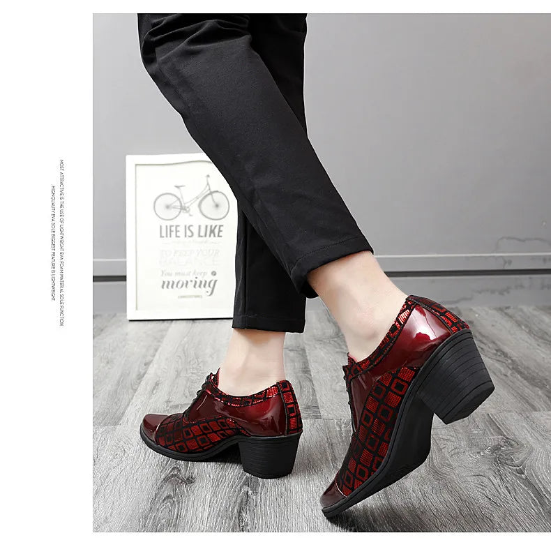 Men's High-heeled Leather Shoes Fashion Red Wedding Dresses Shoes For Men Luxury Formal Shoes Man zapatos de vestir