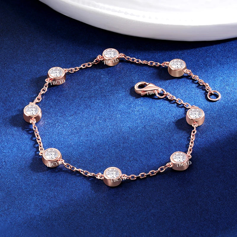 4MM 2.4cttw Black Moissanite Bracelet For Women GRA Certified S925 Silver Round Bubbles Diamond Bezel Tennis Chain Jewelry