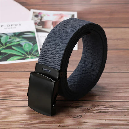 New Unisex Automatic Buckle Fashion Nylon Belt Classic Popular Casual Light Practical Woven Smooth Women Men Canvas Belt 3.8cm