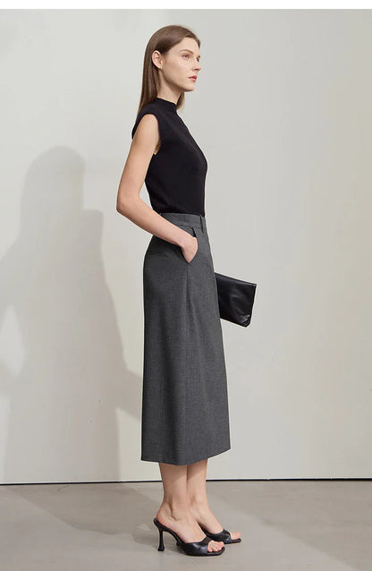 Women's Midi Skirt Minimalist New Summer Style High Intelligence Sense Commuting Elegant Back Slit Straight Skirt 12522034