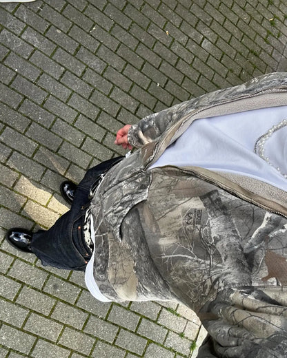 Y2K Retro Zip Up Hoodie Men Camouflage Pattern Zipper Sweatshirt High Street Hip Hop Streetwear Oversized Unisex Camo Hoodie