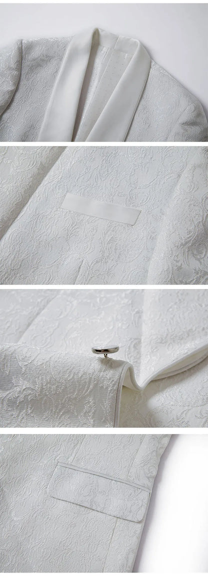 2025 New Large-Sized Jacquard Men's Suit for Wedding Dress, Groom's Suit Set, Host's Performance Costume