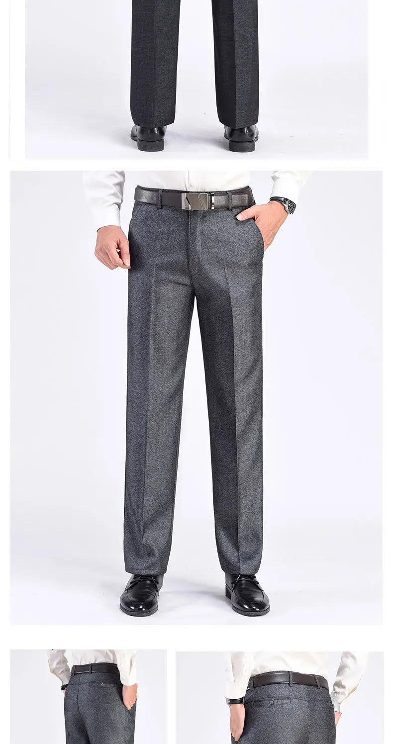 New Men's Summer Thin Business Pants Autumn Fashion Solid Gentle Thicken Casual Trousers Male Brand Suit Pant Black Grey GOZBKF