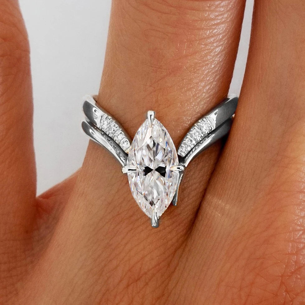 Marquise Cut Moissanite Ring Set S925 Silver Plate 18K Gold for Women GRA Certified Lab Diamond Wedding Band Gifts Jewelry