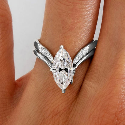 Marquise Cut Moissanite Ring Set S925 Silver Plate 18K Gold for Women GRA Certified Lab Diamond Wedding Band Gifts Jewelry