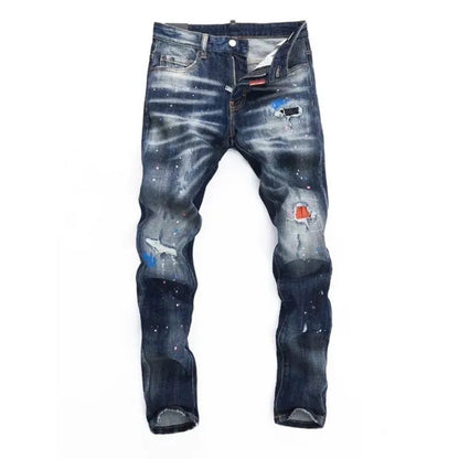 Autumn and Spring New Fashion Trend Retro Ripped Straight Leg Elastic Denim Pants for Men Casual Sports High Quality Jeans