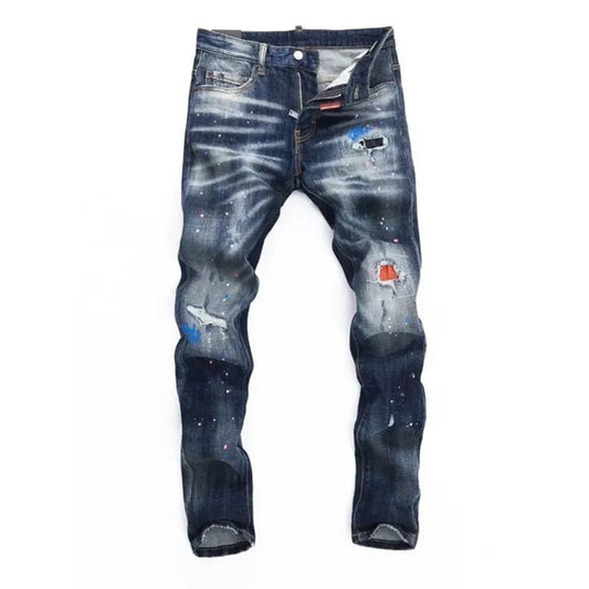 Autumn and Spring New Fashion Trend Retro Ripped Straight Leg Elastic Denim Pants for Men Casual Sports High Quality Jeans