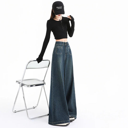 High Waist Wide Leg Jeans for Women Loose Drop Trumpet Straight Leg Floor Pants
