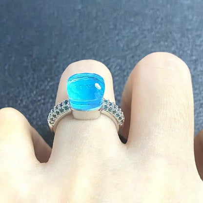 10.6mm Classic Ring for Women Light Blue Zircon Blue Topaz Candy Water Drop Crystal Ring Platinum Plated Jewelry Gift