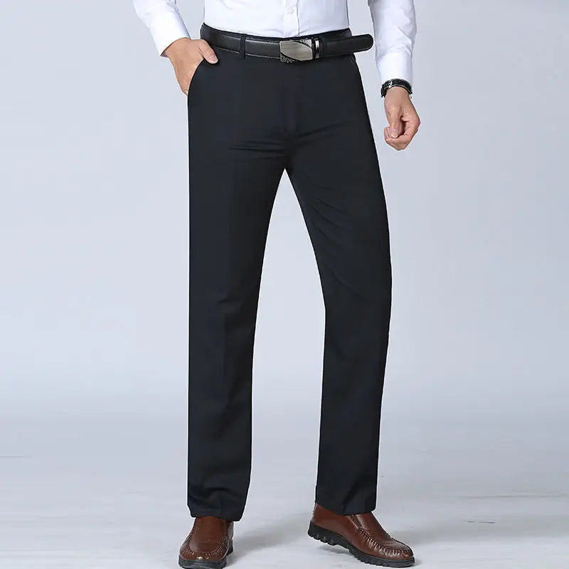Summer Thin Autumn Thick Men's 100% Cotton Straight Suit Pants Loose Trousers Business Solid Khaki Casual Brand Clothes GOZBKF