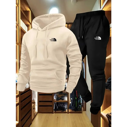 Men's Autumn and Winter Pattern Casual Two-Piece Set Hooded Sweatshirt and Pants with Pockets Regular Fit Outdoor Sport Suit
