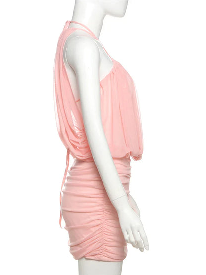 Sexy Mesh Dress Women Elegant Backless Ruched Draping Summer Strapless Summer Beach Vacation Midnight Party Bodycon