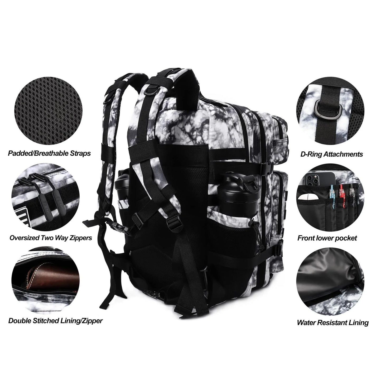 45L Tactical Backpack for Men and Women Large Athlete Gym Bag Outdoor Sports Hiking Survival Rucksack with Bottle Holder