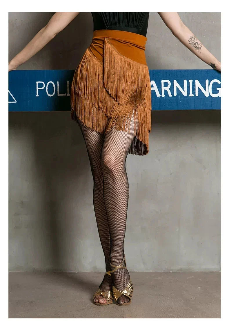 Adult Women's Latin Dance Practice Costume Skirt ter Ne Svel High Waist A-Line Long Dr Irregular Square Dance A...
