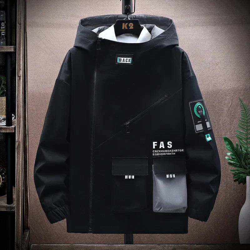 Zipper Jacket Men's Pilot Hooded Jacket Spring/Autumn Baseball Uniform Tide Card Loose Pullover Front Pocket Adding velvet Coat