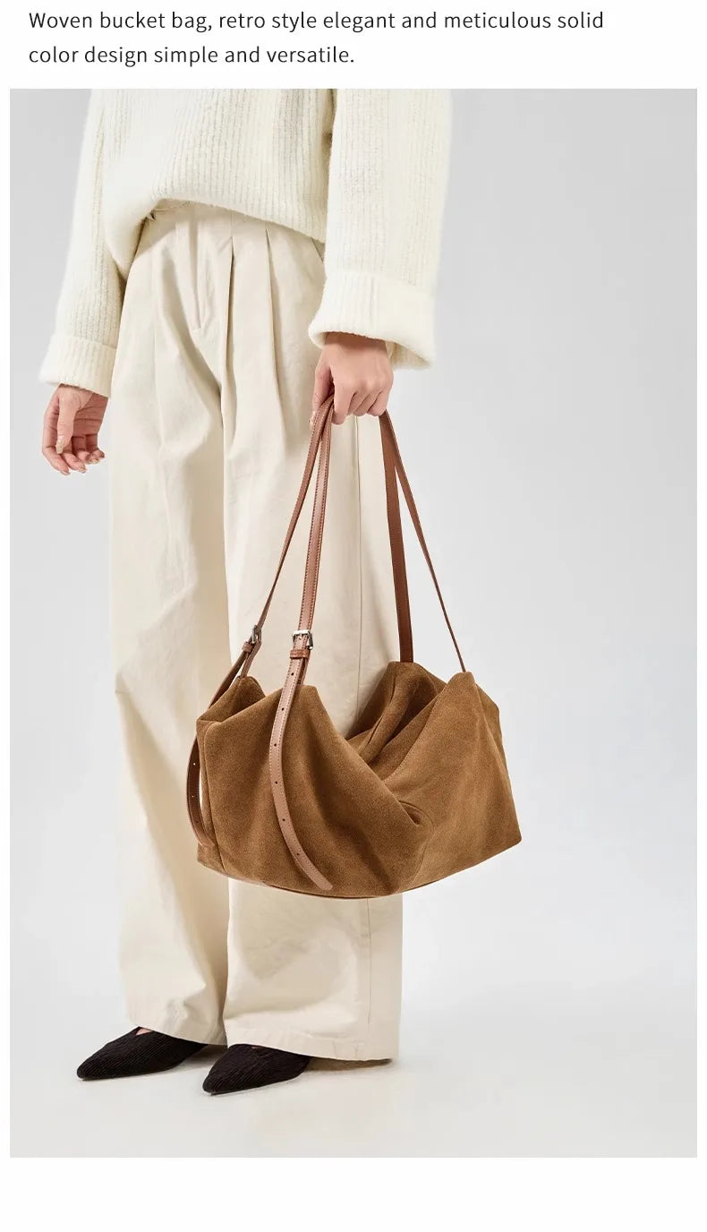 Women's Natural Nuede Genuine Leather Handbags Ladies large capacity Tote Bag Female Design Luxury Commuting Yoga Bag  hobo bag