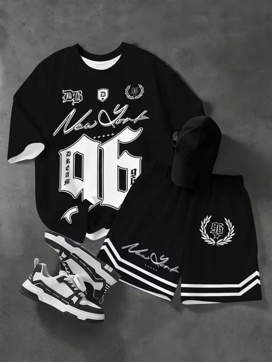 Fashiona Number Digital Printed Jersey Boy Short Sleeve Loose Fit Shorts and T-Shirt Set Sporty Outdoor Quick Drying 2pc Boy Set