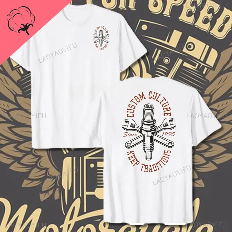 Crossed Pistons Mechanic Garage Engine Graphic T-shirt Summer Cool Men Cotton Tee Shirt All-Match Hipster Streetwear Man T-shirt