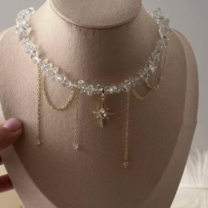 Fashion Tassel Chain Pendant Necklace For Women Boho Transparent Crystal & Imitation Pearl Chain Jewelry Valentine's Gift N0538