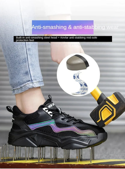 Indestructible Steel Toe Safety Shoes Lightweight Breathable Anti Smashing Puncture Proof Work Boots Protective Sneakers for Men
