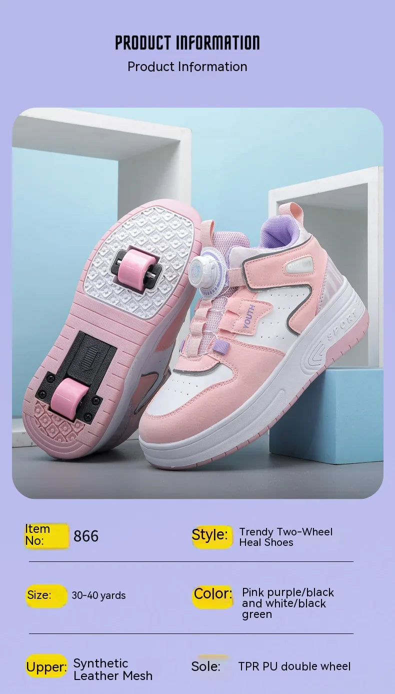 Children's walking shoes 2024 new double wheel invisible roller skates young primary school children big child swivel buckle