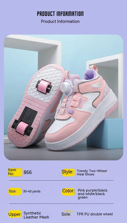 Children's walking shoes 2024 new double wheel invisible roller skates young primary school children big child swivel buckle