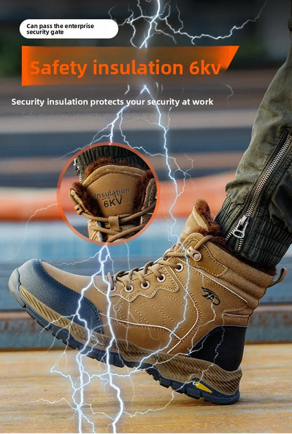 Insulated Anti Smashing  Anti Stabbing Welding Shoes for Safety Work Electricians Use Plush and Thickened Labor Protection Shoes