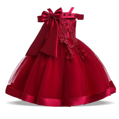 Summer Bow Party Wedding Girls Dresses Elegant Tulle Bridesmaid Birthday Princess Prom Dress Girl Gala Christmas Evening Costume