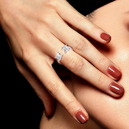 1CTTW 4.5mm Princess Cut Certified Moissanite Rings for Women Adjustable 100% 925 Sterling Silver Wedding Party Band Gift