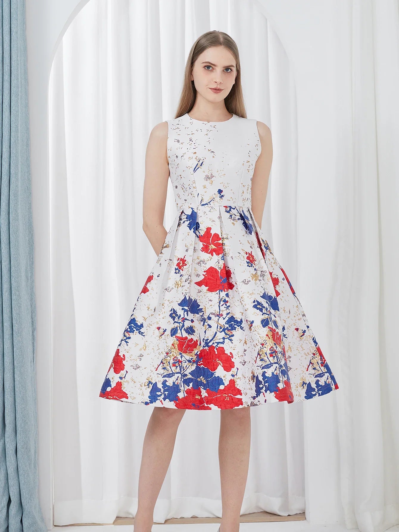 Women Elegant Fashion Flower Jacquard Dress Lady Clothing 2024 New Summer Ball Gowns Party Dresses Vestidos