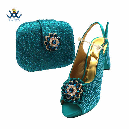 Latest African Women Shoes and Bag Set in Royal Blue New Design Italian Ladies Pumps for Garden Party