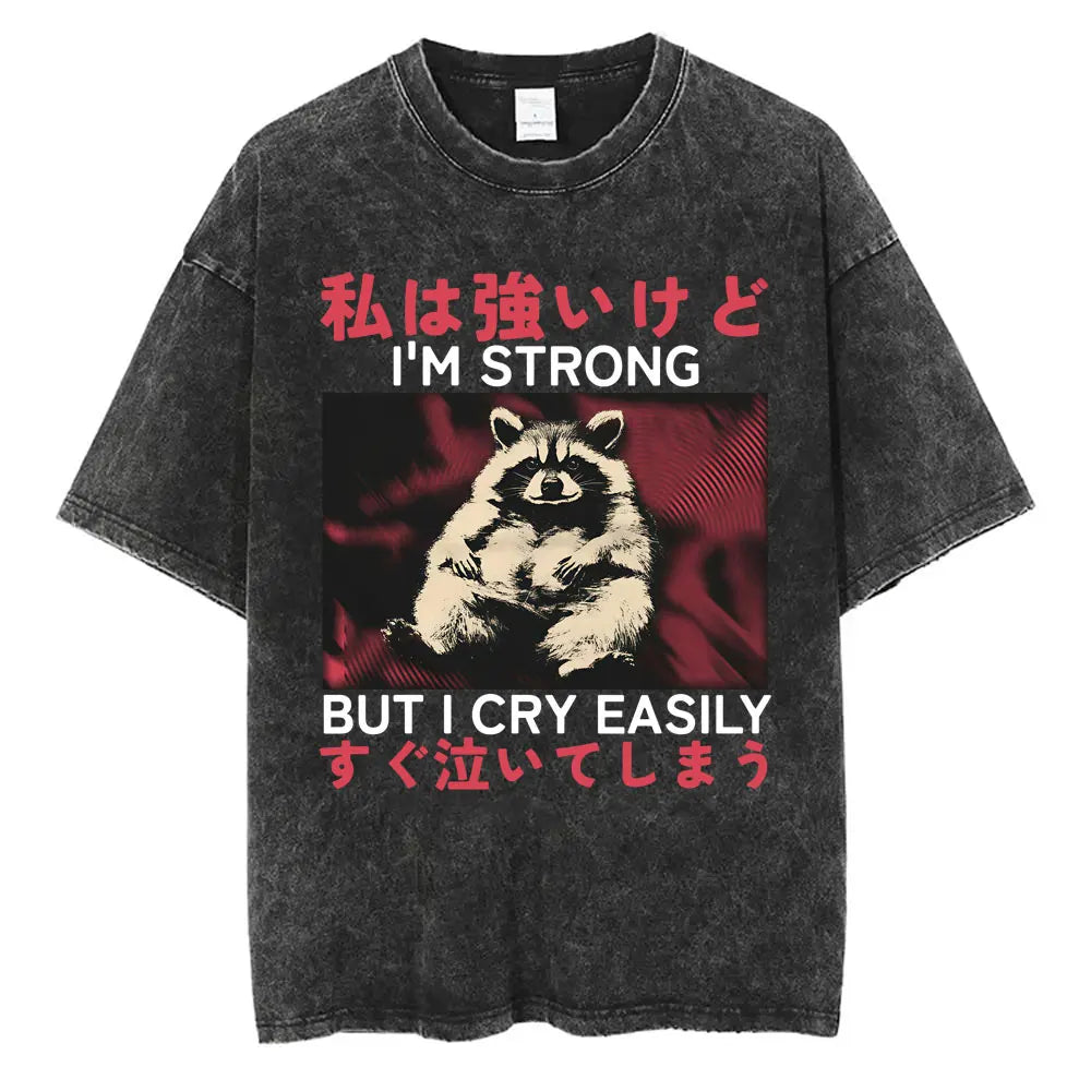 I Do Not Think Therefore I Do Not Am T-shirt Funny Japanese Style Opossum Vintage Washed T Shirt Unisex Fashion Humor T-shirts