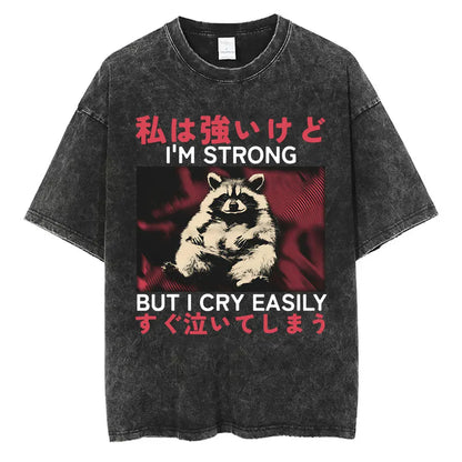 I Do Not Think Therefore I Do Not Am T-shirt Funny Japanese Style Opossum Vintage Washed T Shirt Unisex Fashion Humor T-shirts