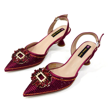 Nigerian Women's Party Shoes and Bags Medium Heel Pointed Toe Elegant Party Footwear With Matching Color Handbag for Women