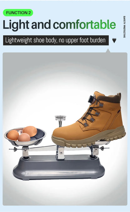 Leather Non Slip Work Boots for Men Rotating Button Safety Shoes Steel Toe Sneaker Male Puncture Proof Protective Boots