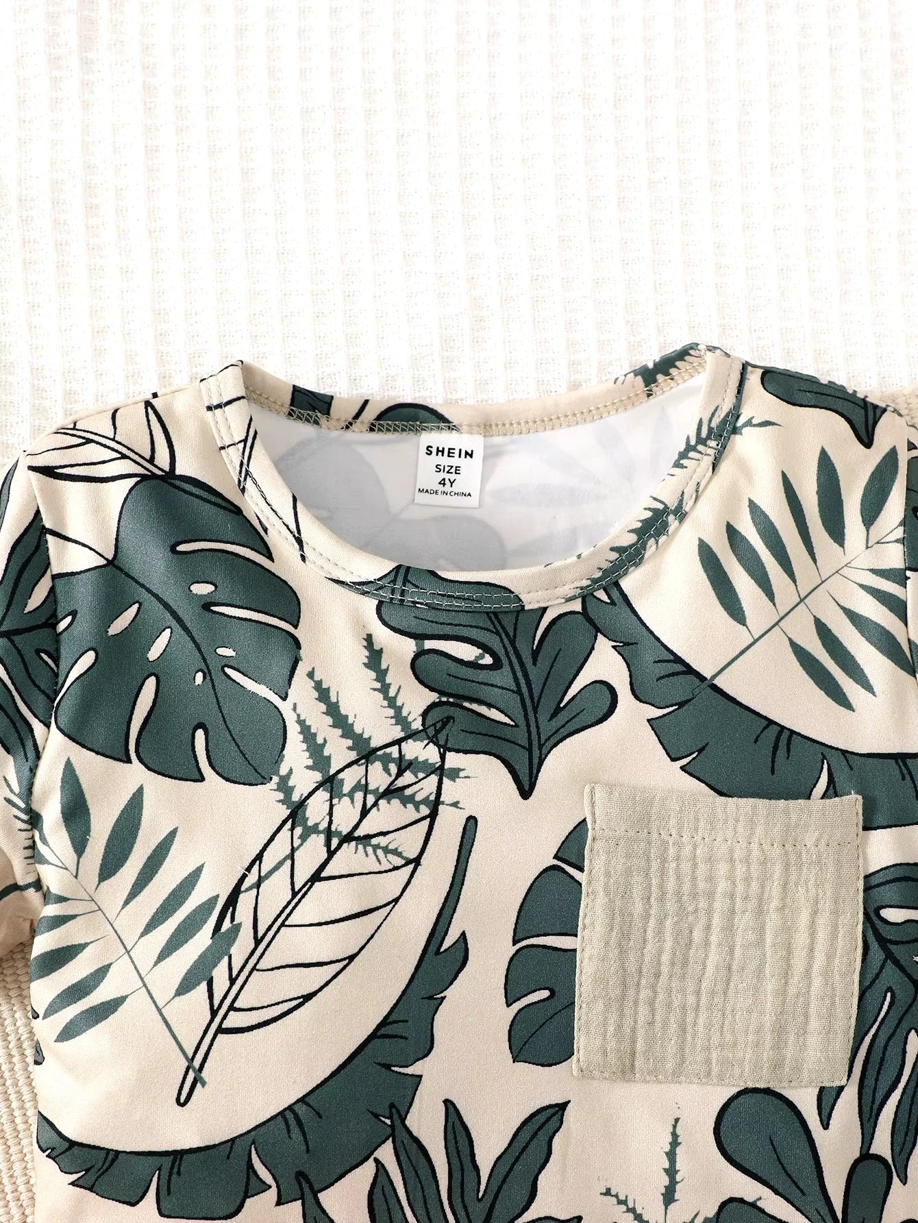 2PCS Kid Boy Clothes Set Short Sleeves Leaf Print Pocket Style T-shirt+Shorts Summer Casual Outfit For Child Boy 4-7 Years