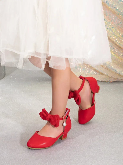 Girl Princess Dress Sandals Summer New Versatile Kids Fashion High Heels Shoes Sweet Bowknot Versatile Children Causal Sandals