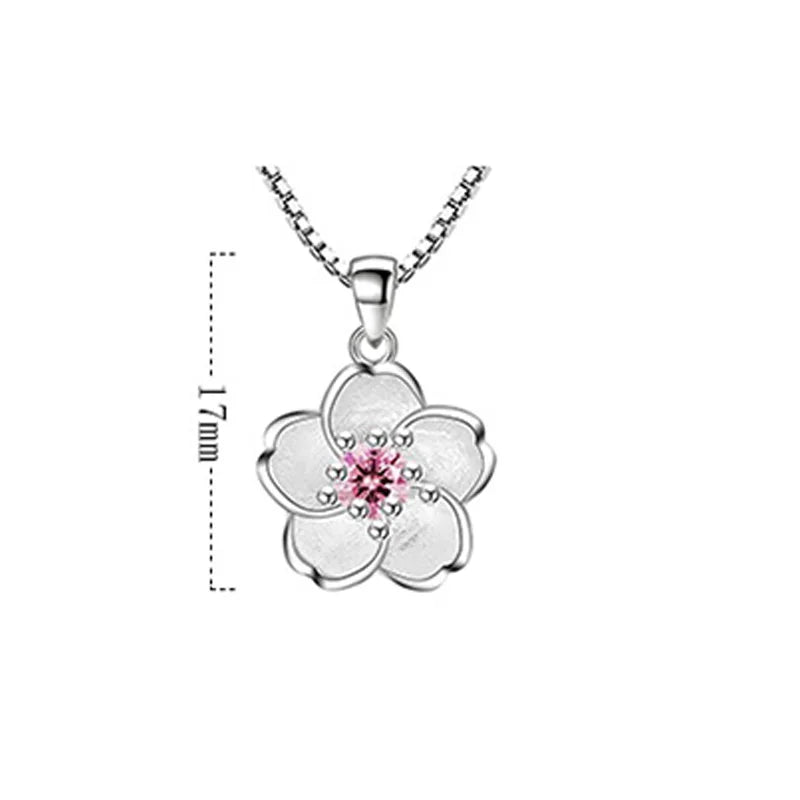 925 Sterling Silver Pink Purple Peach Blossom Necklaces For Women Luxury Designer Jewelry Accessories Wholesale Jewellery