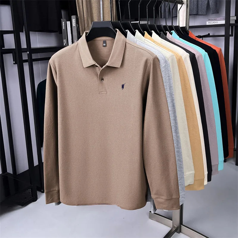 100% Pure Cotton Long Sleeved Men's Polo Shirt Hot Selling Brand Autumn Season Exquisite Pony Embroidery Breathable Top T-shirt