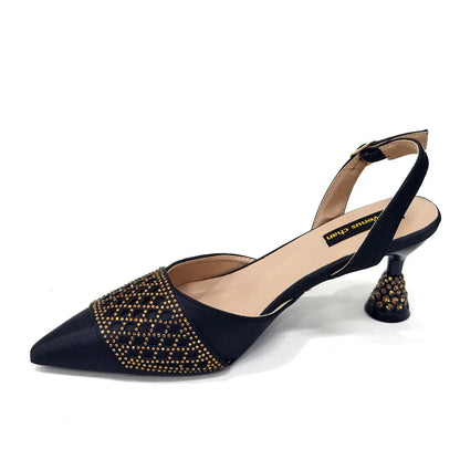Elegant Nigerian Women’s Wine Colour Heeled Shoes and Rhinestone Handbag Set – Italian Design for Parties and Weddings