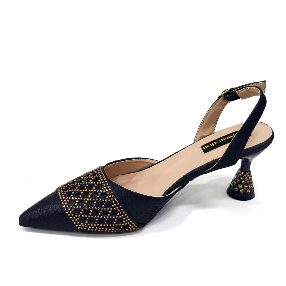 Elegant Nigerian Women’s Wine Colour Heeled Shoes and Rhinestone Handbag Set – Italian Design for Parties and Weddings