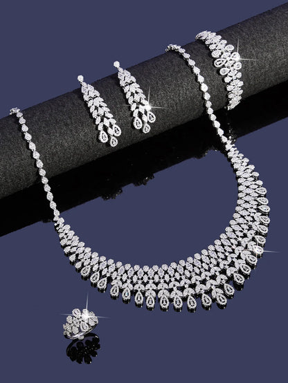 New Dubai High Quality Jewelry Sets Leaf Design Bridal Necklace Earring Set AAA Cubic Zirconia femme Ladies Wedding Accessories