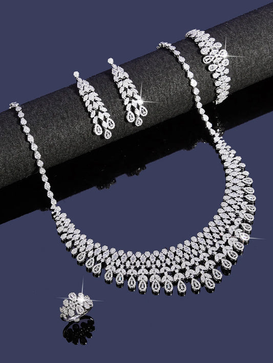 New Dubai High Quality Jewelry Sets Leaf Design Bridal Necklace Earring Set AAA Cubic Zirconia femme Ladies Wedding Accessories