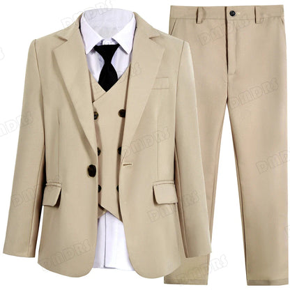 Fashionable Brown Shawl Neck Children Tuxedo Set 3-14Y Elegant One Button Boys Suit 4 Pieces For Wedding Party Guest