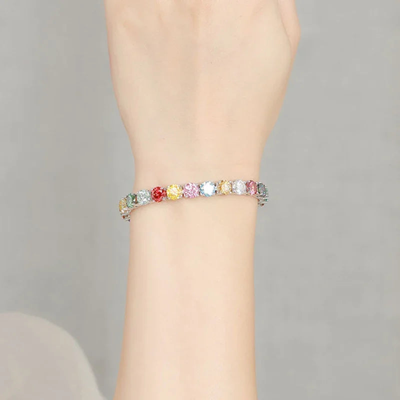 Multicolor Full 3/4/5mm Green Blue Pink Moissanite Tennis Bracelet For Women 925 Silver Pass Diamond Test Link Bracelets