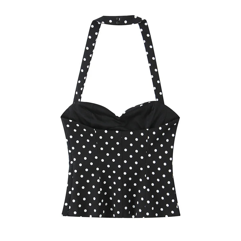 Women's Top 2026 Summer New Style Solid Color Polka Dot Decor Halter Neck Sexy Top Vacation Style Fashionable and Unique