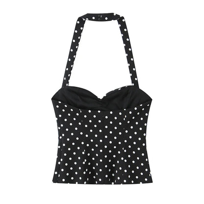 Women's Top 2026 Summer New Style Solid Color Polka Dot Decor Halter Neck Sexy Top Vacation Style Fashionable and Unique